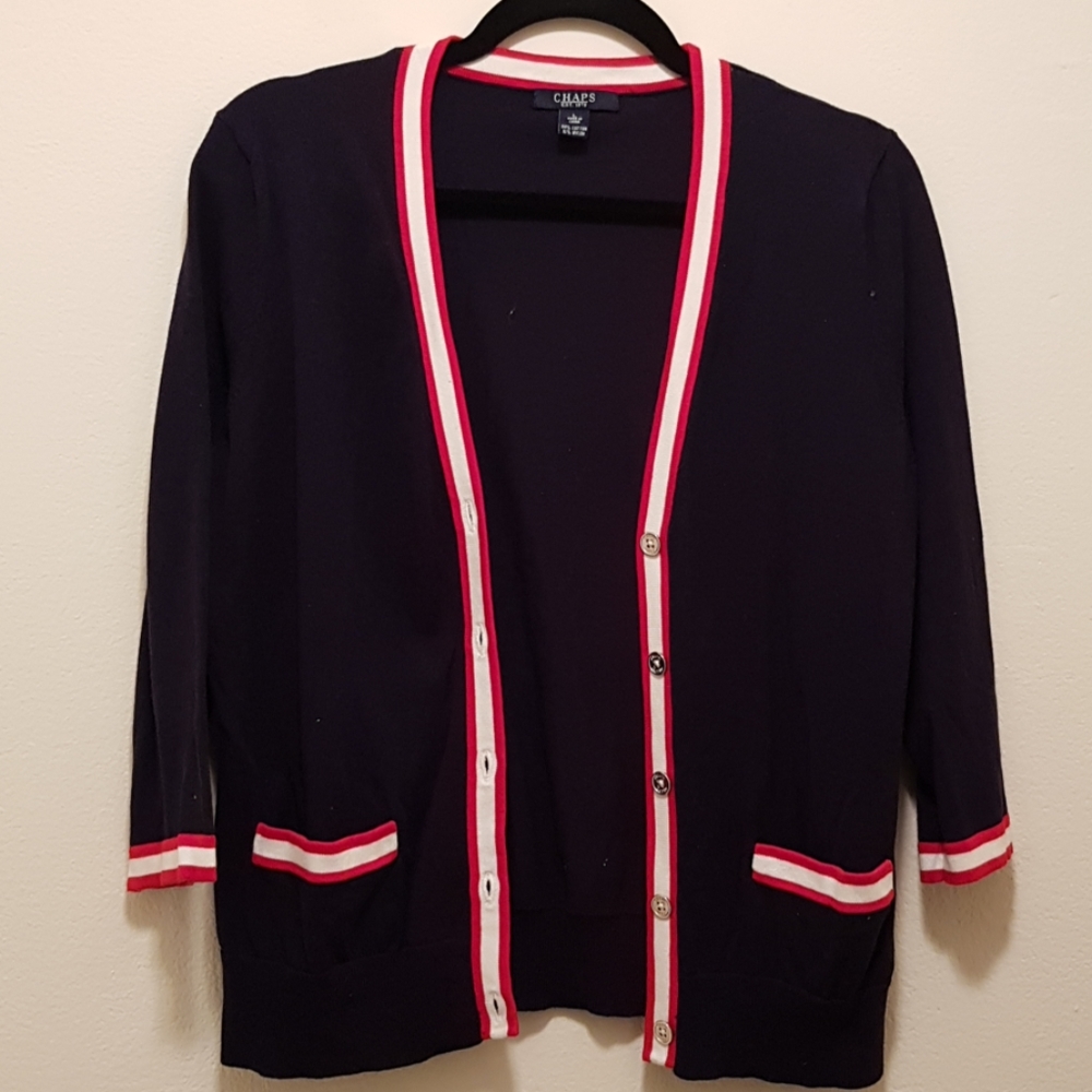 NWOT Chaps Red, White, and Blue Cardigan